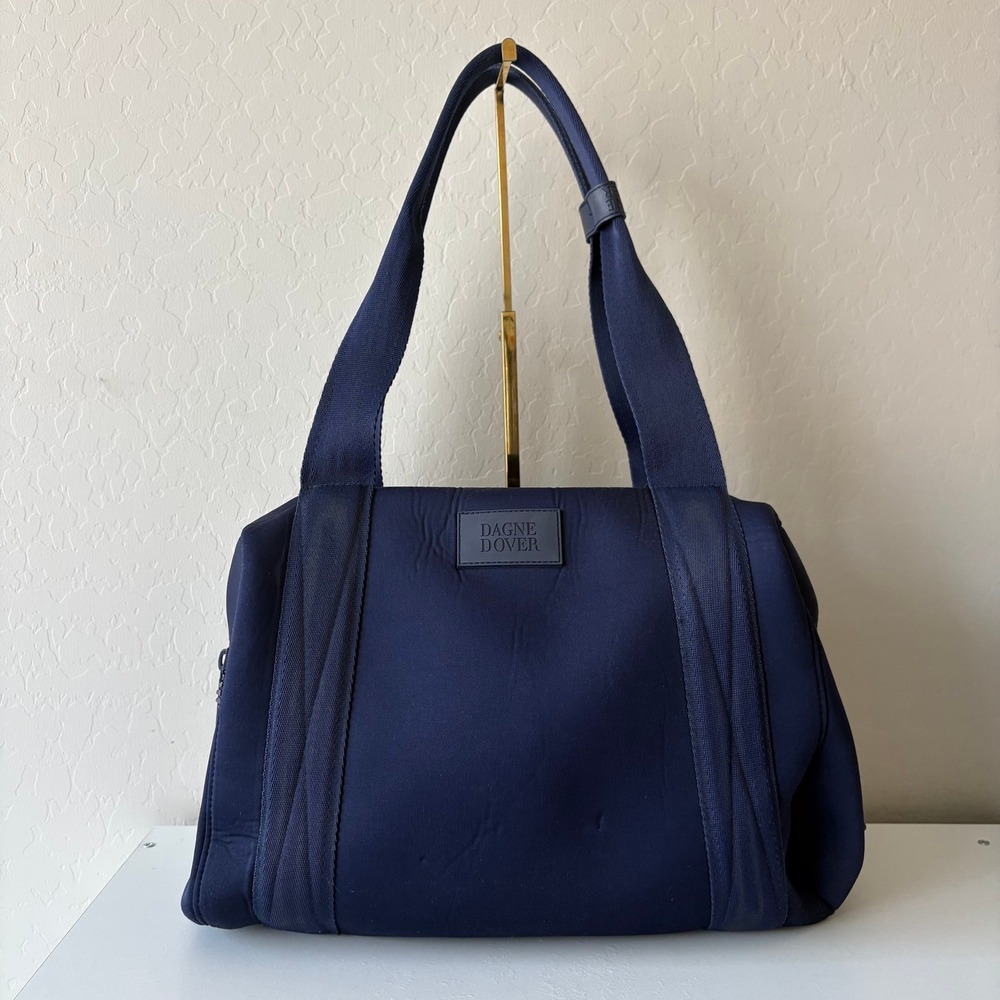 Dagne Dover Landon Carryall Neoprene Duffel Bag Navy Blue Travel Tote Medium